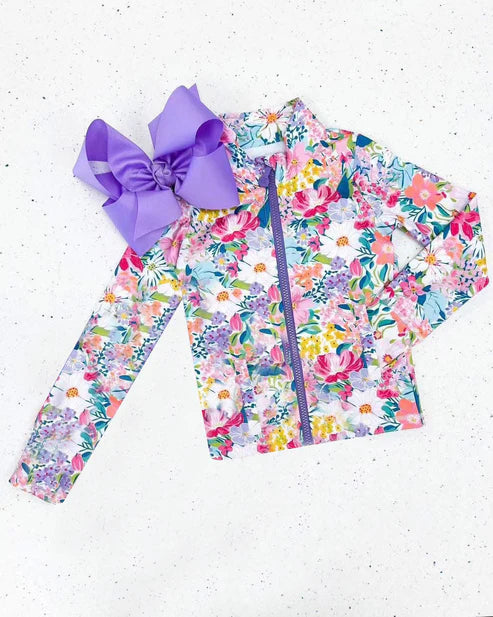 6.5 GT1061 Baby Girls Long Sleeves Pink Lavender Floral Pockets Zipper Yoga Jackets Preorder