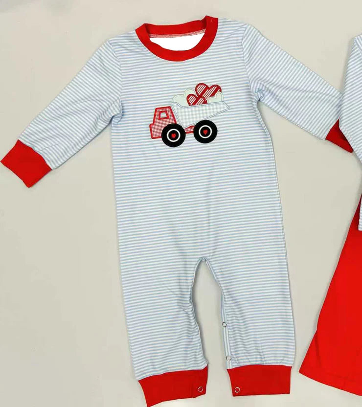 11.21 MOQ:5pcs LR2922 pre-order baby boy clothes truck toddler boy Valentine winter romper