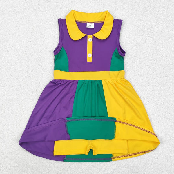 L-3.3 GSD1434 Baby Girls Purple Mardi Gras Active Wear Knee Length Dress