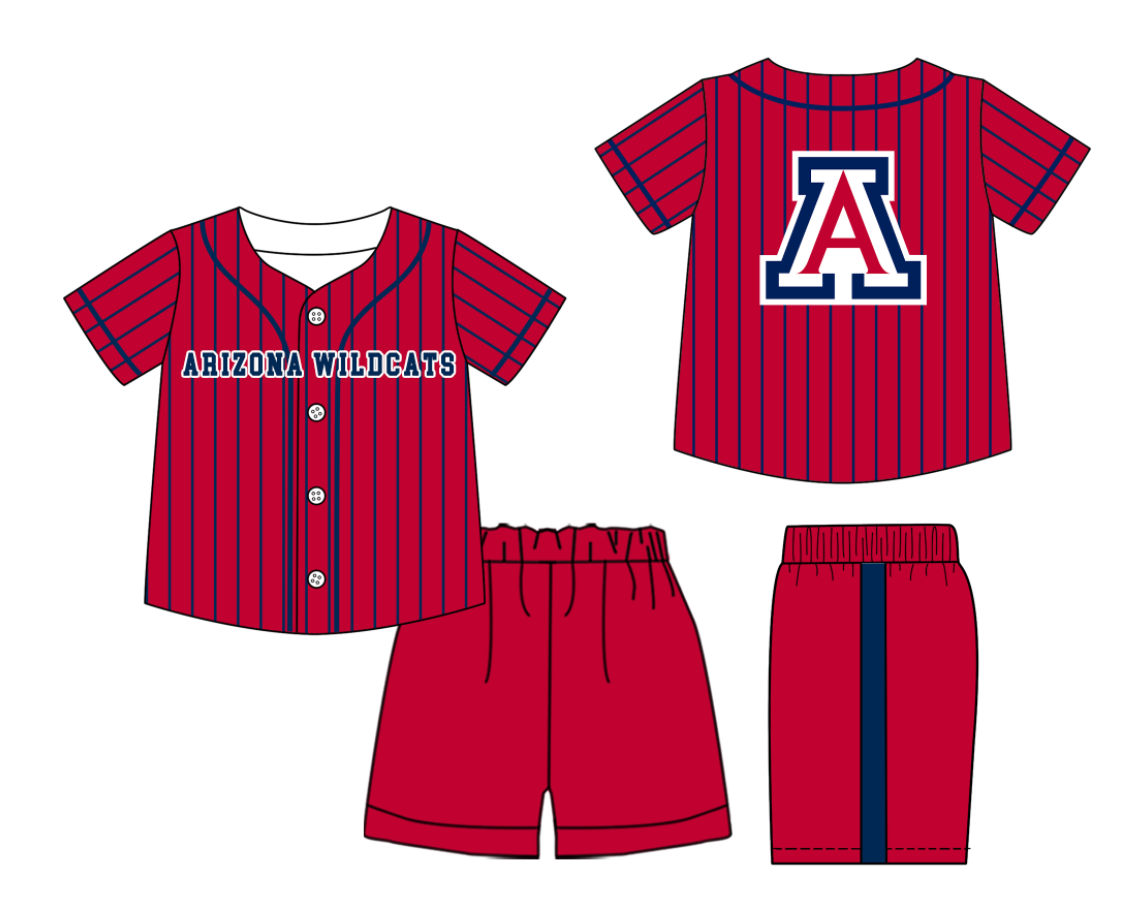 Custom Milk Silk Order MOQ:3 or 5 pcs Each Design Team State Kids Summer Red Short Sleeve Shorts Sets-26.1.21