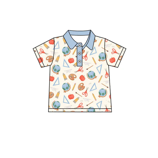 12.24 MOQ:5pcs BT1673 pre-order toddler boy clothes apple print boy back to school summer top shirt