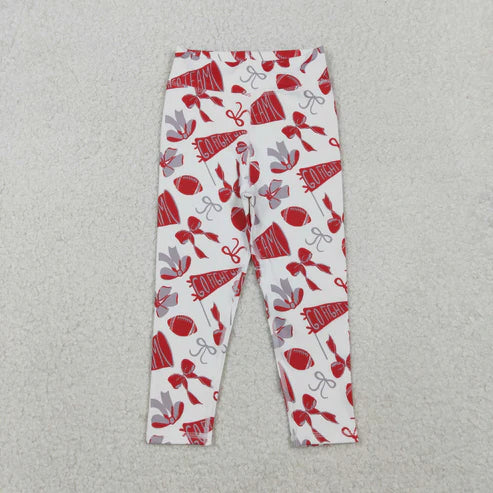 10.25 P0846 Baby Girls Red Go Team Footballs Bows Yoga Legging Pants