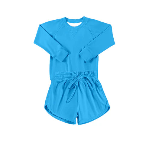 3.28 GLS0005 Baby Girls Blue Long Sleeves Top Short Yoga Set Preorder
