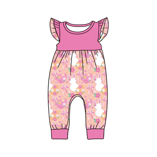 12.20 MOQ:5pcs SR3819 pre-order baby girl clothes rabbit print toddler girl easter summer romper