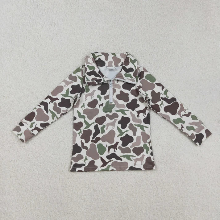 9.3 BT0955 Baby Boys Dogs Ducks Camo Long Sleeve Zip Pullovers Tops