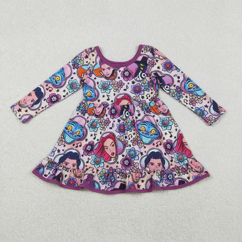 11.1 GLD1351 Baby Girls Cartoon Princesses Flowers Ruffle Knee Length Dress