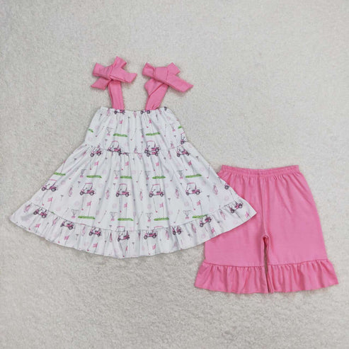 6.17 GSSO0659 Golf white suspenders pink shorts suit