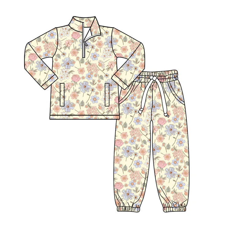 11.14 MOQ:5pcs GLP3149 pre-order toddler girl clothes flower print girl winter set