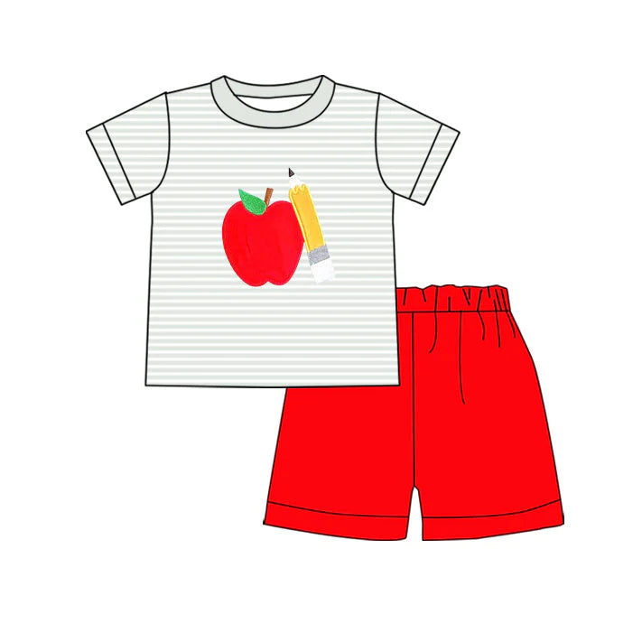12.4 MOQ:5pcs BSSO1743 pre-order baby boy clothes apple toddler boy back to school summer outfit