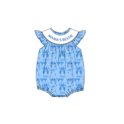 4.11 SR3039 Baby Boys Blue Flutter Sleeves Bows Ruffle Rompers Preorder