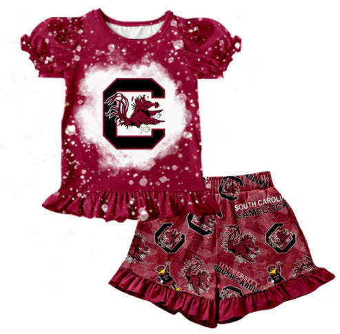 5.8 Girls custom team dark red short sleeve shorts set