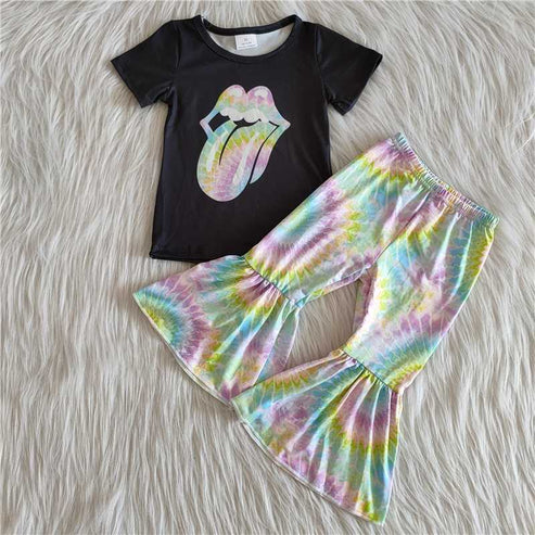 5.23 C1-14 Color Tongue Black Short Sleeve Pant Set