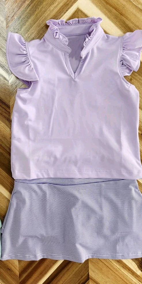 5.10 GSD2555 Baby Girls Lavender Flutter Sleeves Tunic Stripe Skirt Set Preorder