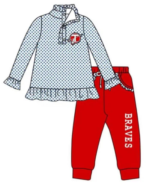 5.14 Girls team custom red polka dot long sleeve pants suit
