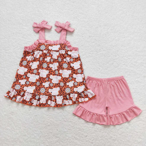 6.16 GSSO0568 daddy's girl leopard print suspender pink shorts outfit