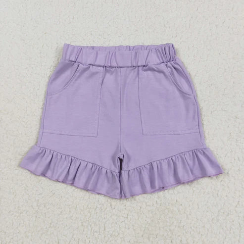 6.9 SS0561 Baby Girls Lavender Pockets Summer Cotton Ruffle Short Bottoms