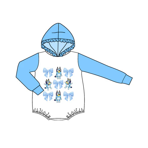 5.26 LR1922 Baby Infant Girls Blue Bows Dogs Hooded Rompers preorder