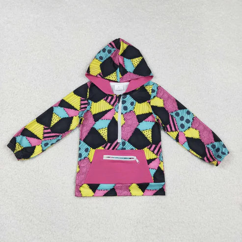 11.1 Sibling Baby Girls Colorful Patchwork Ghosts Pocket Zipper Halloween Hoodies Top