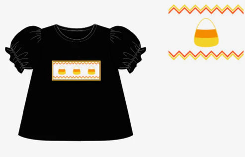 5.19 GT1046 Baby Girls Black Short Ruffle Sleeves Candy Tunic Tee Shirts Preorder