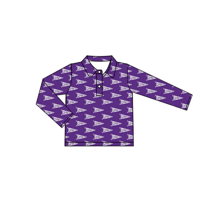 9.5 Custom Moq 5 Baby Boys Go Fight With Flag Purple Team Cheer Buttons Pullovers Tops
