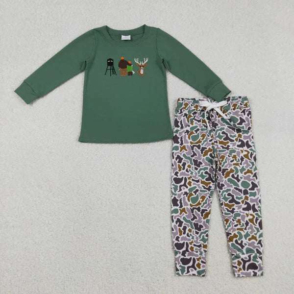 12.13 BT1438+P0944 Embroidery Deer Baby Boys Hunting Top Camo Pockets Jogger Pants Clothes Set
