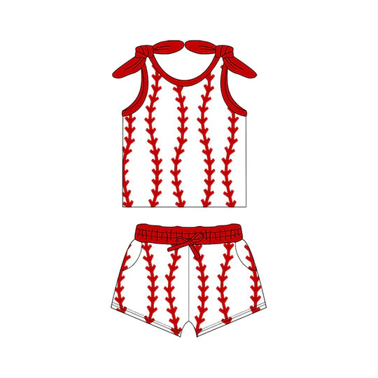 12.29 MOQ:5pcs GSSO3096 pre-order toddler girl clothes baseball print girl summer set