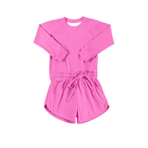3.28 GLS0004 Baby Girls Hot Pink Long Sleeves Top Short Yoga Set Preorder