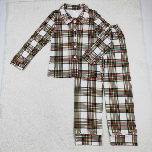 11.8 BLP1277 Adult Men Green Red Checked Button Top Pant Christmas Pajamas Set