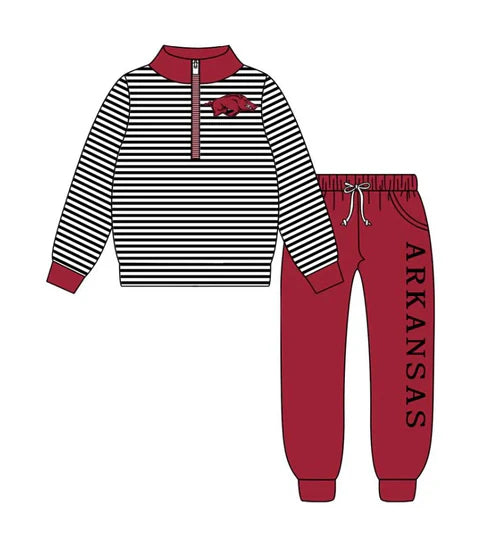 9.4 Custom Moq 5 Baby Boys Arkansas Team Zipper Pullovers Top Clothes Set
