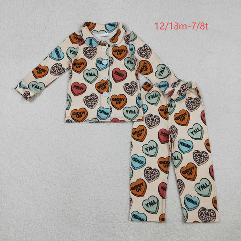 10.25 BLP1284 Baby Boys Yellow Long Sleeves Hearts Button Top Pants Valentine Pajamas Set
