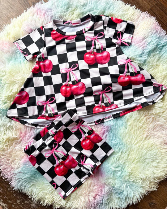 12.26 MOQ:5pcs GSSO3075 pre-order toddler girl clothes cherry print girl summer set