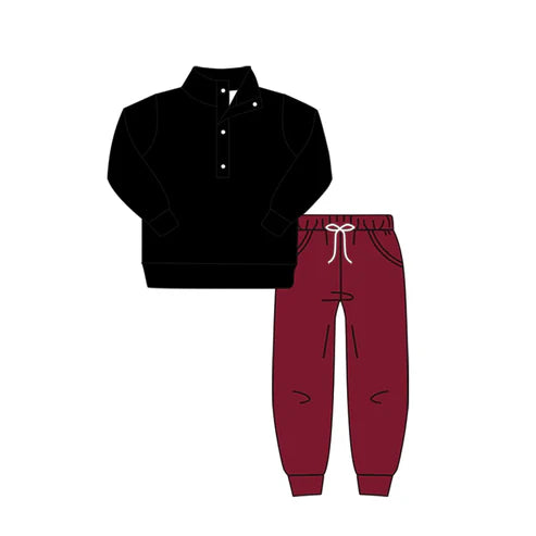 8.9 Custom Moq 5 Baby Boys Fall Football Team Black Pullover Top Pants Clothing Sets