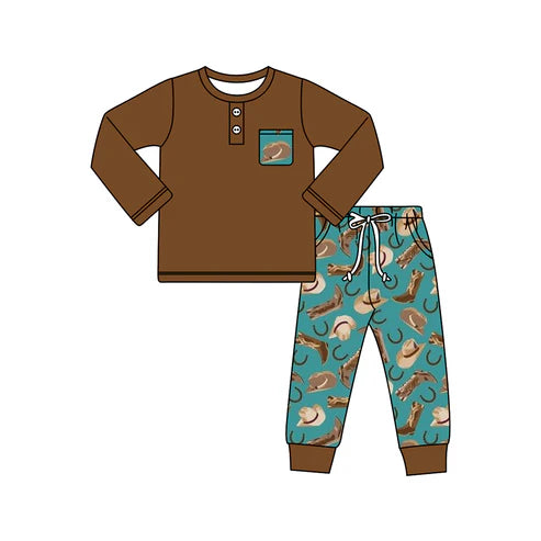 5.24 BLP0927 Baby Boys Western Boots Pocket Top Pants Clothes Sets Preorder