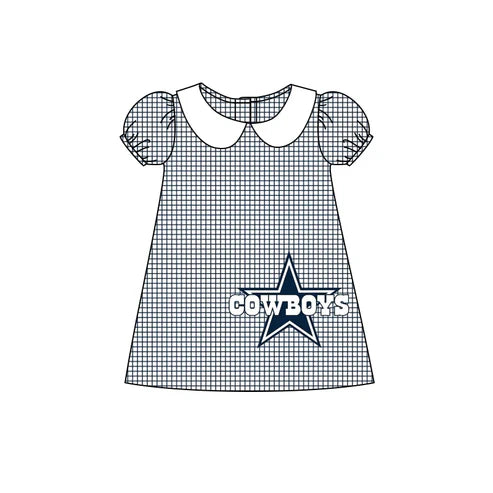 5.6 Baby Girls Cowboys Short Sleeve Team Knee Length Dresses Preorder(moq 3)