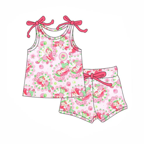 4.23 GSSO2581 Baby Girls Pink Sleeveless Strawberry Dolls Top Short Set Preorder