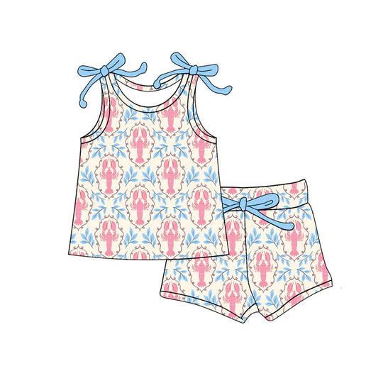 12.11 MOQ:5pcs GSSO3015 pre-order baby girl clothes crayfish print toddler girl summer outfit
