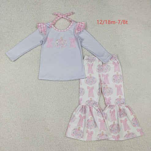 10.10 GLP2532 Baby Girls Long Sleeves Bows Pumpkins Tunic Bell Bottom Pant Set