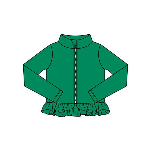 10.24 GT1339 Baby Girls Green Ruffle Yoga Zipper Jackets Top Preorder