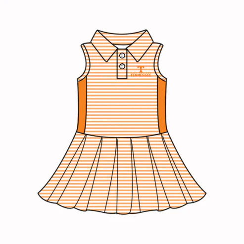 6.21 Custom Moq 3 Baby Girls Orange Stripe Sleeveless Tennessee Team Knee Length Dresses