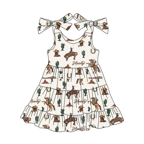 3.28 GSD2274 Baby Girls Bows Strap Horse Rodeos Cactus Knee Length Dresses Preorder