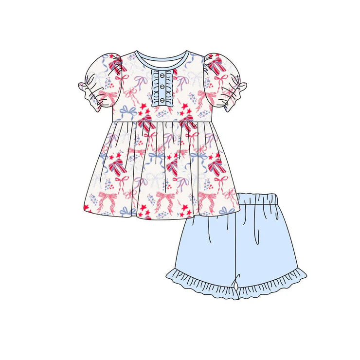 11.29 MOQ:5pcs GSSO2955 pre-order baby girl clothes bows print toddler girl 4th of July summer outfit