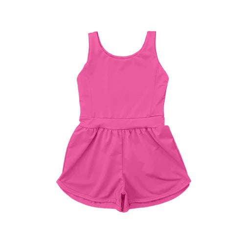 4.9 SR3022 Baby Girls Hot Pink Sleeveless Yoga Jumpsuits Preorder