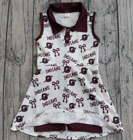 10.11 Custom Moq 8 Baby Girls Dark Red Sleeveless Bows Indians Shorts Team Knee Length Dress