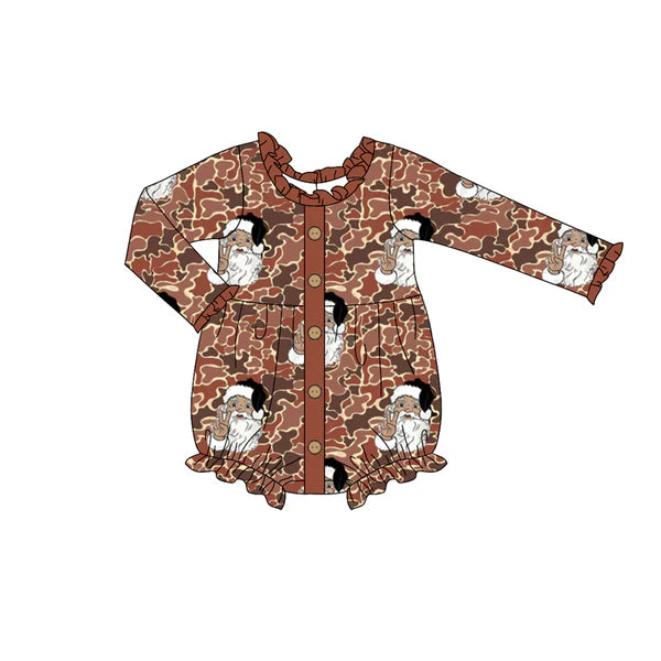 5.29 LR1971 Baby Infant Girls Christmas Santa Camo Ruffle Buttons Rompers preorder