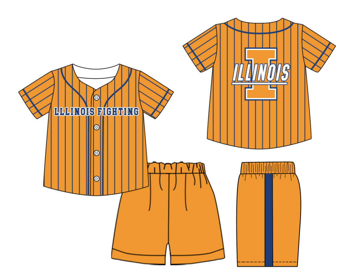 Custom Milk Silk Order MOQ:3 or 5 pcs Each Design Team State Kids Summer Orange Short Sleeve Shorts Sets-26.1.21