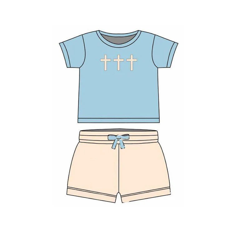 11.15 MOQ:5pcs BSSO1662 pre-order baby boy clothes cross toddler boy easter summer outfit
