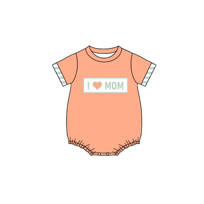 3.23 SR2949 Baby Infant Boys Orange Short Sleeves I LOVE MOM Rompers Preorder
