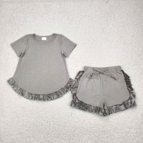 4.19 GSSO2182 Baby Girls Olive Green Cotton Top Ruffle Shorts Clothes Set