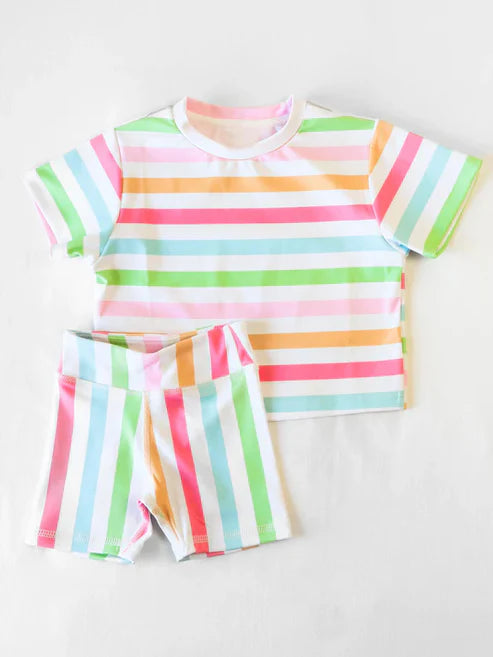 4.3 GSSO2468 Baby Girls Colorful Stripes Top Short Pajamas Sets Preorder