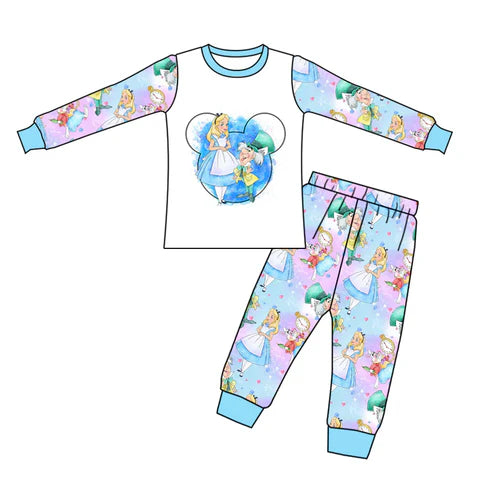 6.23 Custom Moq 3 Baby Girls Princess 2 Cartoon Pants Pajamas Clothes Sets